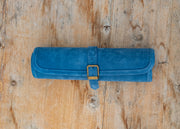Manopoulus Handcrafted Denim Blue Suede Roll Up Chess Set