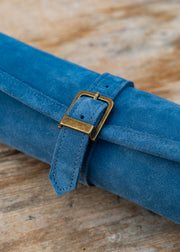Manopoulus Handcrafted Denim Blue Suede Roll Up Chess Set