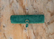 Manopoulus Handcrafted Forest Green Suede Roll-Up Backgammon Set