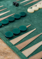 Manopoulus Handcrafted Forest Green Suede Roll-Up Backgammon Set