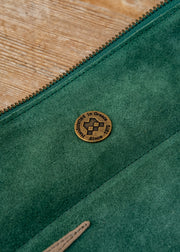 Manopoulus Handcrafted Forest Green Suede Roll-Up Backgammon Set