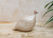 Medium Ceramic Guinea Fowl in Brown Spotted White