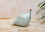 Medium Ceramic Guinea Fowl in Grey Spotted Blue Sky