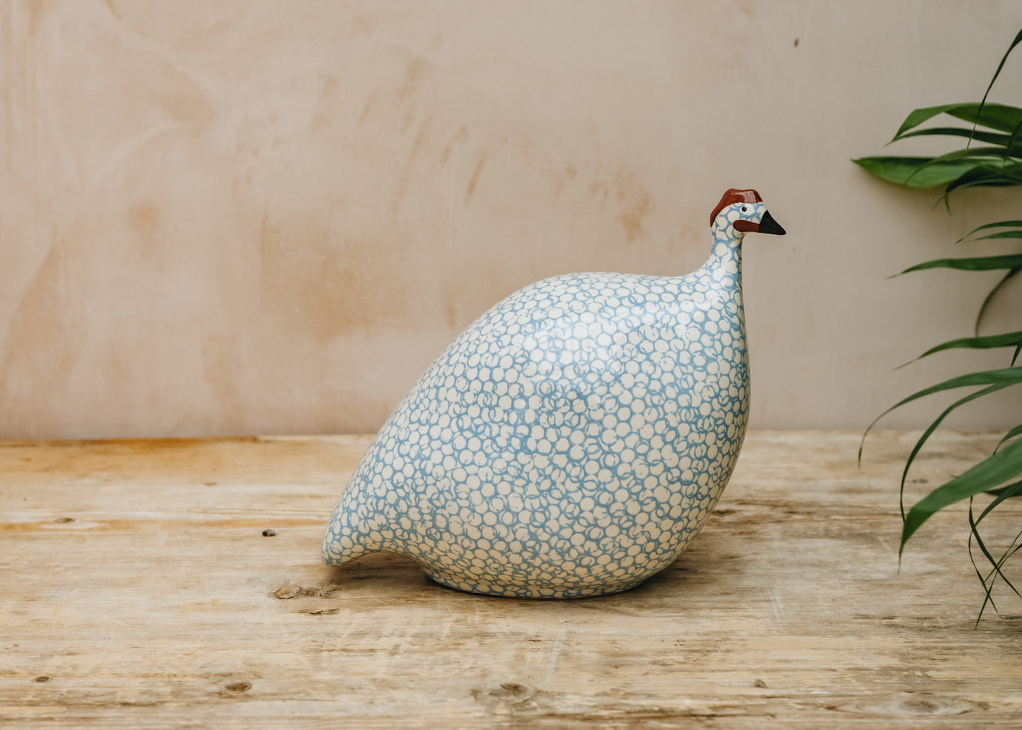 Medium Ceramic Guinea Fowl in White Spotted Lavender