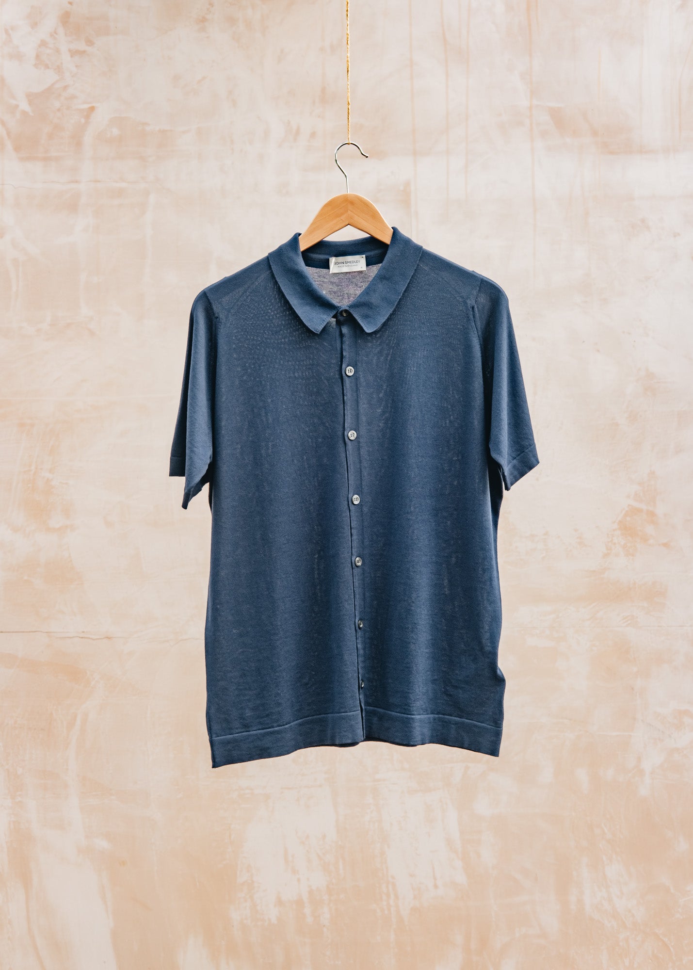 Folke Short Sleeved Polo Button Through Shirt in French Navy