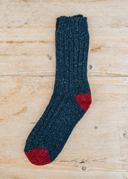 Two Left Feet Agencies Men's Traditional Socks in Blue with Burgundy Heel and Toe