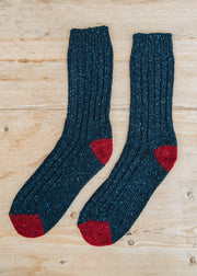 Two Left Feet Agencies Men's Traditional Socks in Blue with Burgundy Heel and Toe
