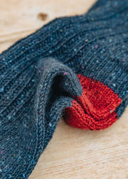 Two Left Feet Agencies Men's Traditional Socks in Blue with Burgundy Heel and Toe