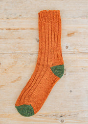 Two Left Feet Agencies Men's Traditional Socks in Orange with Green Heel and Toe