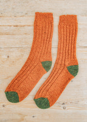 Two Left Feet Agencies Men's Traditional Socks in Orange with Green Heel and Toe