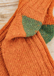 Two Left Feet Agencies Men's Traditional Socks in Orange with Green Heel and Toe