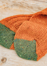 Two Left Feet Agencies Men's Traditional Socks in Orange with Green Heel and Toe