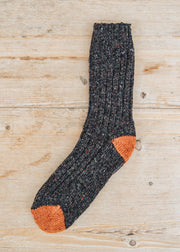 Two Left Feet Agencies Men's Traditional Socks in Peat with Orange Heel and Toe