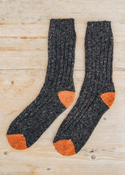 Two Left Feet Agencies Men's Traditional Socks in Peat with Orange Heel and Toe