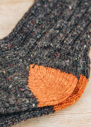 Two Left Feet Agencies Men's Traditional Socks in Peat with Orange Heel and Toe