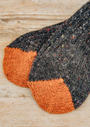 Two Left Feet Agencies Men's Traditional Socks in Peat with Orange Heel and Toe