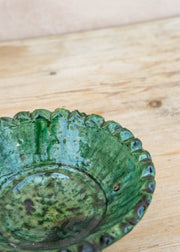 Moroccan White Small Tamegroute Pedestal Fruit Bowl in Green
