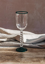Nkuku Thimma Wine Glass in Clear and Teal