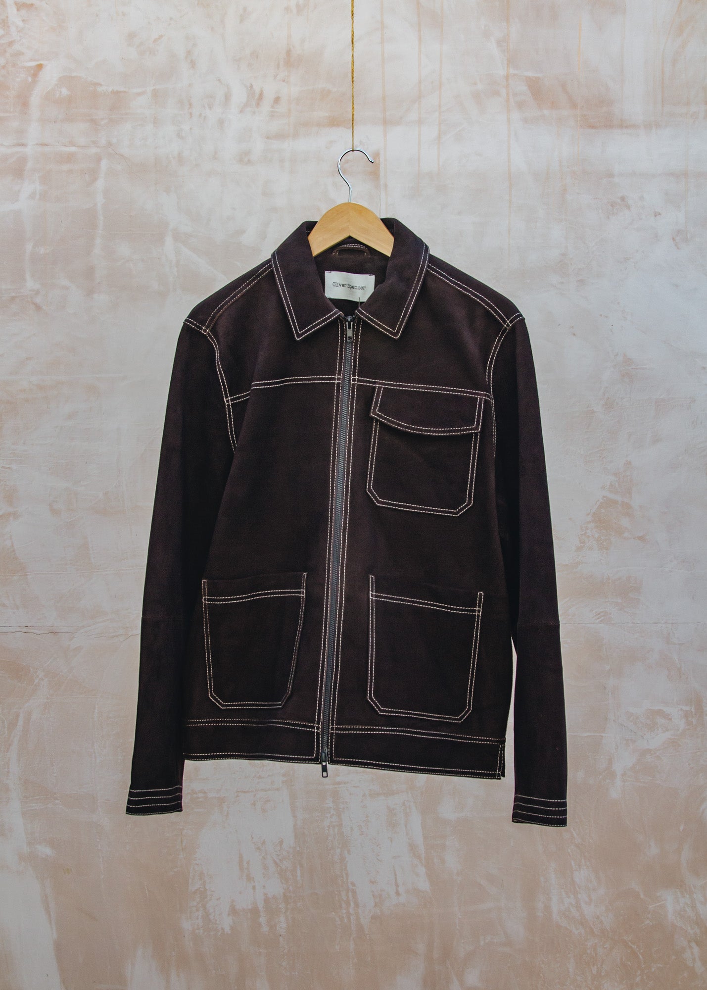 John Smedley Suede Buffalo Jacket in Chocolate Brown