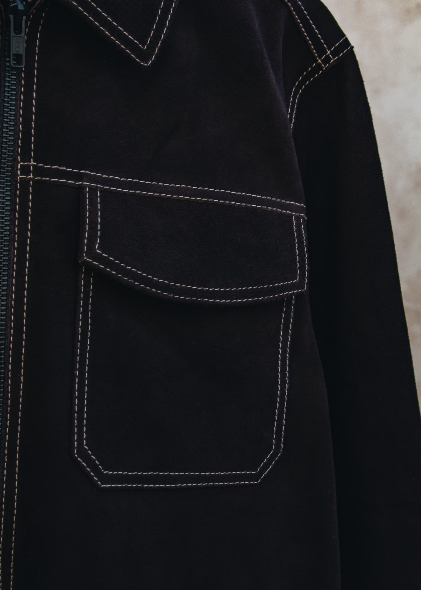 Oliver Spencer Suede Buffalo Jacket in Chocolate Brown