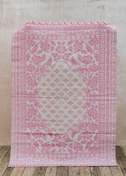 Outdoor Recycled Plastic Carpet in Pink with Flower Borders, 210cm x 150cm