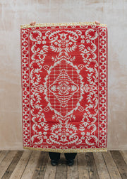 Outdoor Recycled Plastic Carpet in Red with Flower Borders, 180cm x 120cm