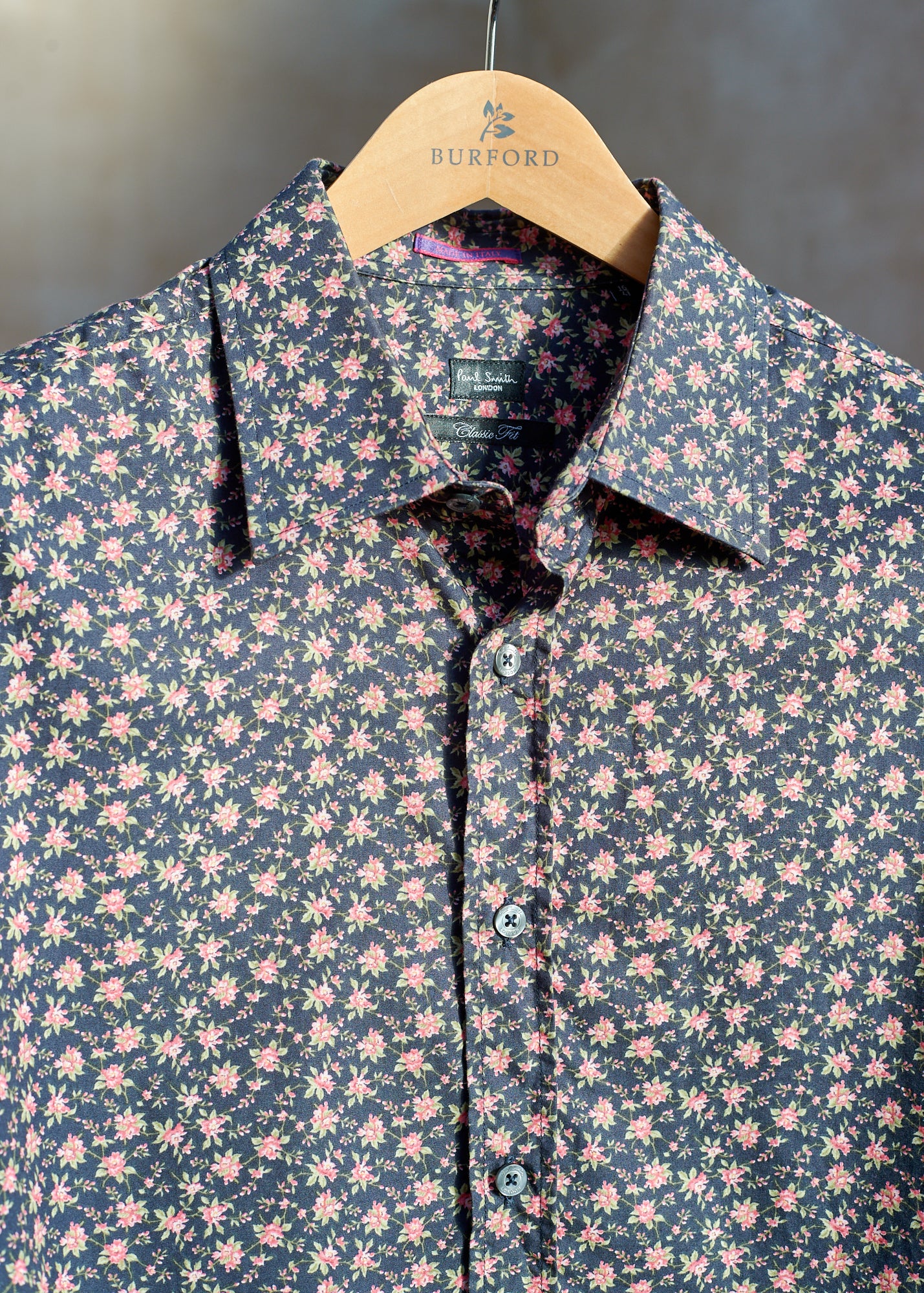 Paul Smith Black/Pink Flower Patterned Cotton Shirt - L