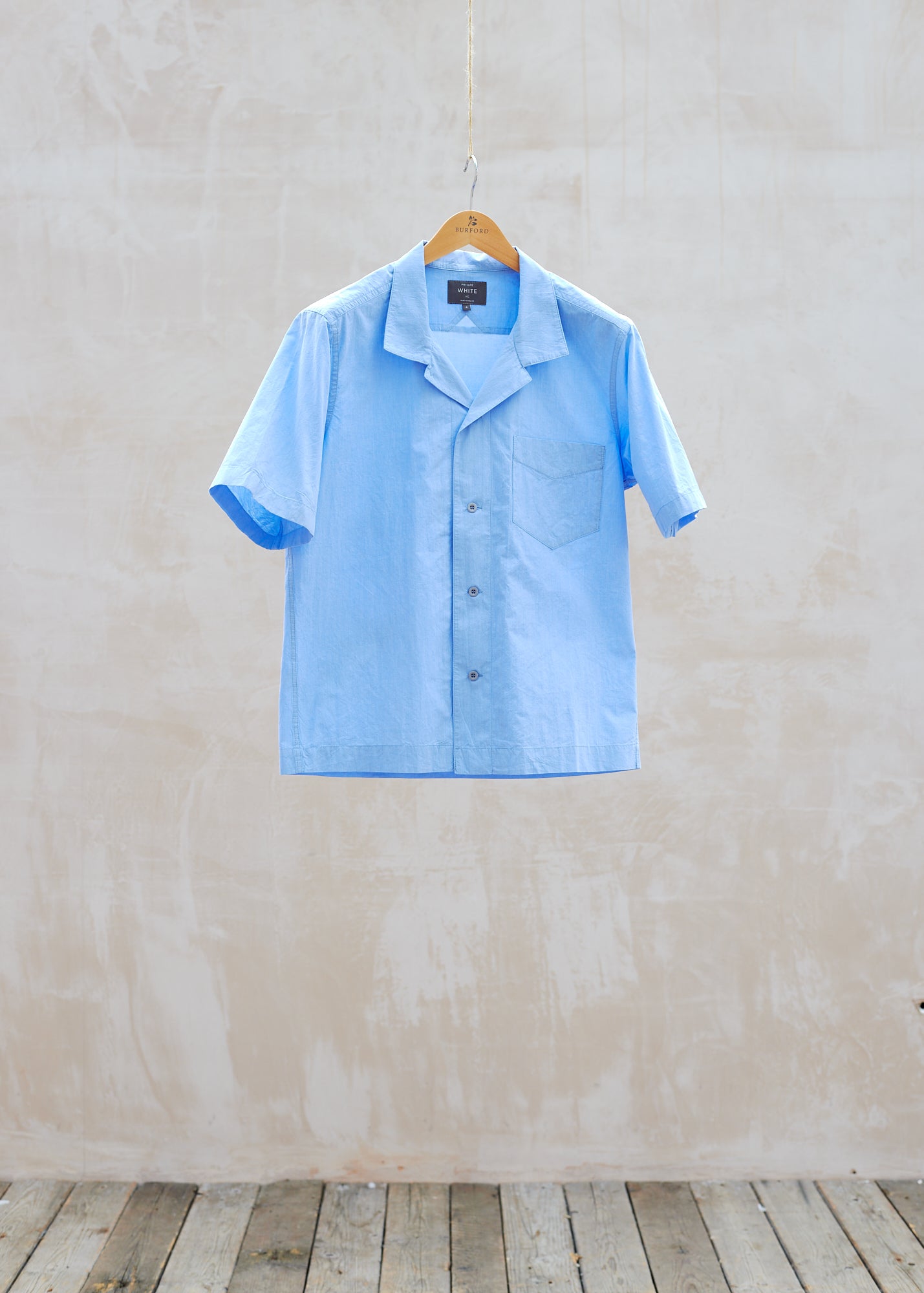 Private White V.C. Cuban Collar SS Blue Cotton Shirt - M