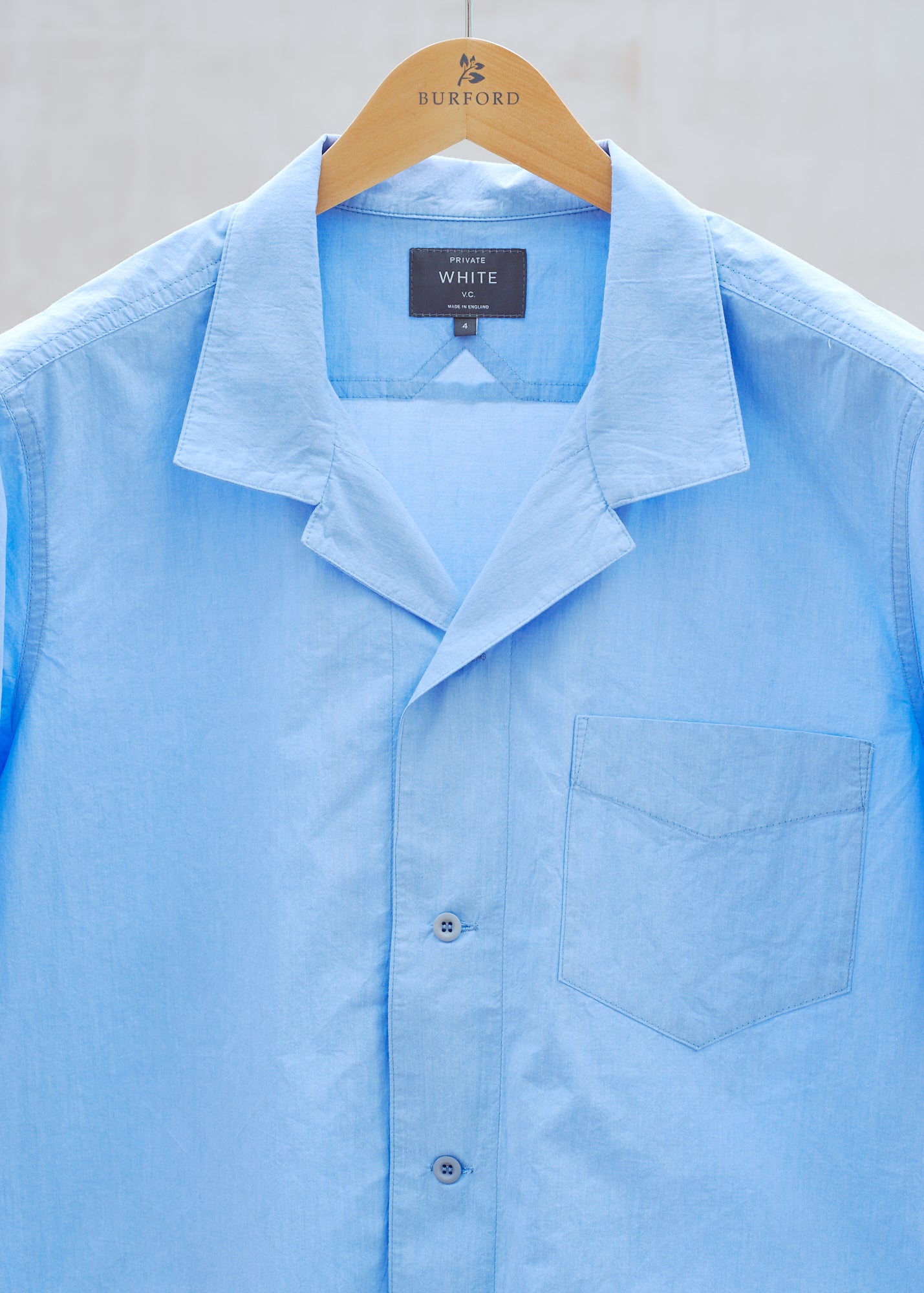 Private White V.C. Cuban Collar SS Blue Cotton Shirt - M