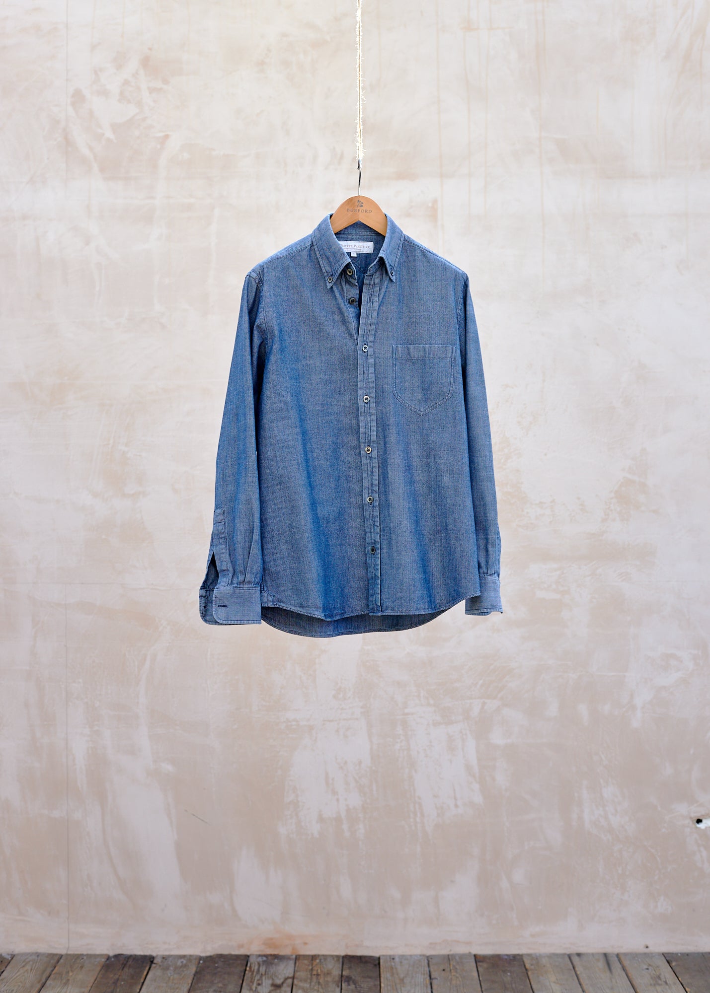 Private White V.C. Blue Tough Herringbone Cotton Shirt - S