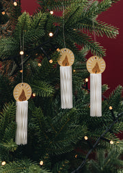 Paper Candle Ornaments in Cream, pack of three