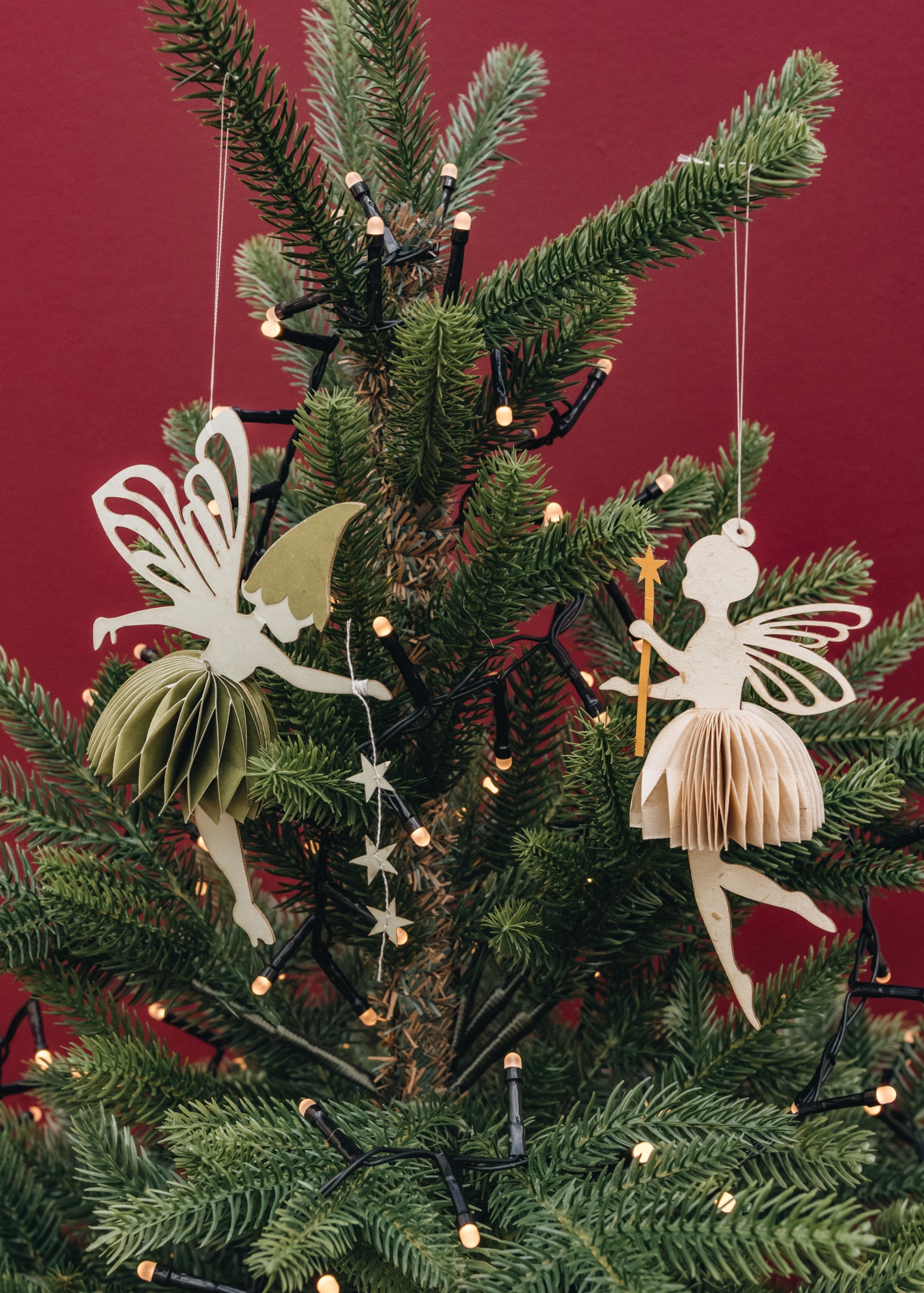 Paper Fairy Ornaments in Sage, pack of two