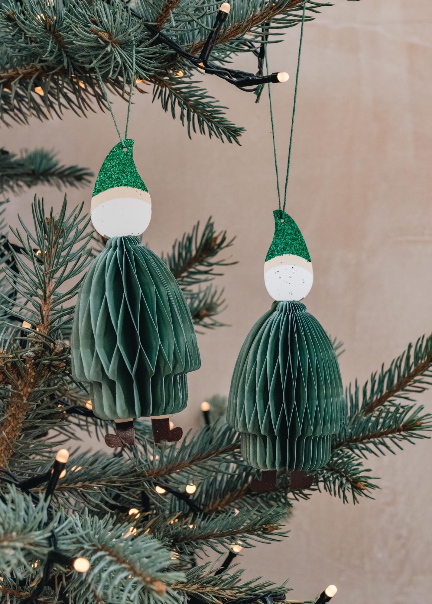 Bungalow Paper Santa Decorations in Forest, pack of two