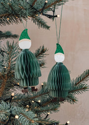 Bungalow Paper Santa Decorations in Forest, pack of two