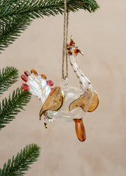 Unique Treasures Peacock Glass Bauble in Amber and Red