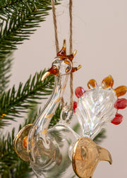 Unique Treasures Peacock Glass Bauble in Amber and Red