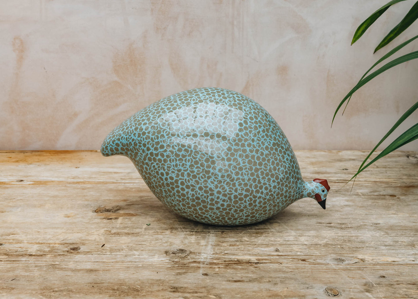 Pecking Ceramic Guinea Fowl in Grey Spotted Sky Blue