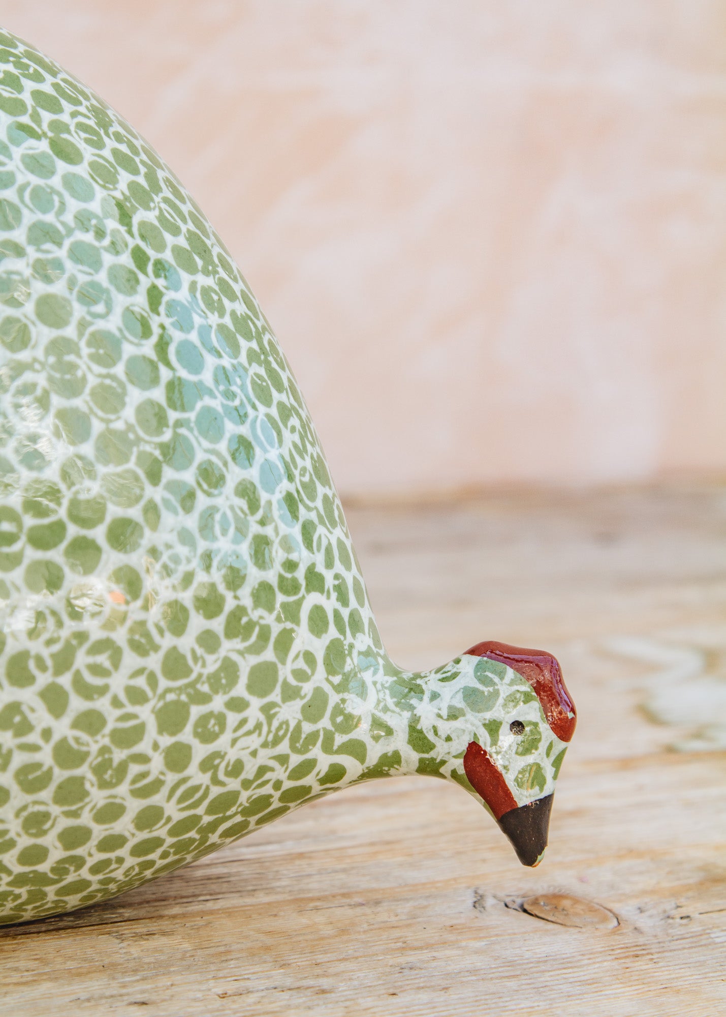 Sarl Caillard Deco Pecking Ceramic Guinea Fowl in Green Splashes Spotted White