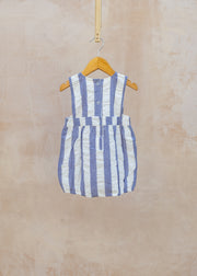 Pigeon Organics Babies' Bib Romper in Indigo Seersucker Wide Stripe
