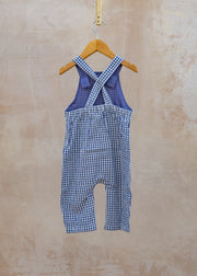 Pigeon Organics Babies' Dungarees in Indigo Seersucker Check