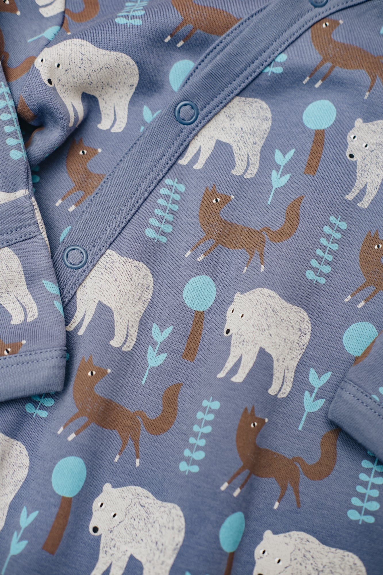 Pigeon Organics Babies' Kimono Romper in Bear and Fox Blue