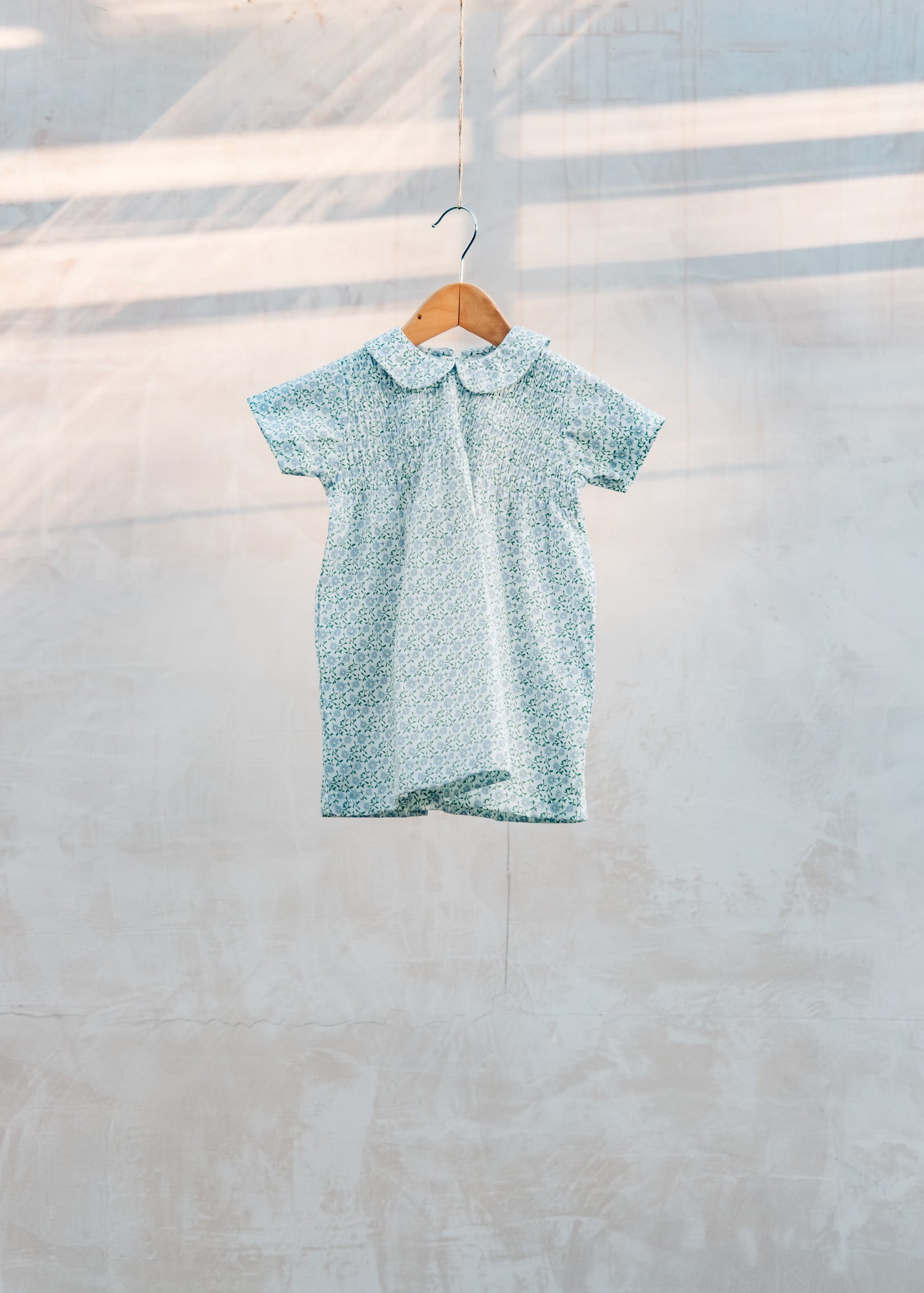 Bob & Blossom Babies' Peter Pan Collar Smock Dress in Ditsy Blue