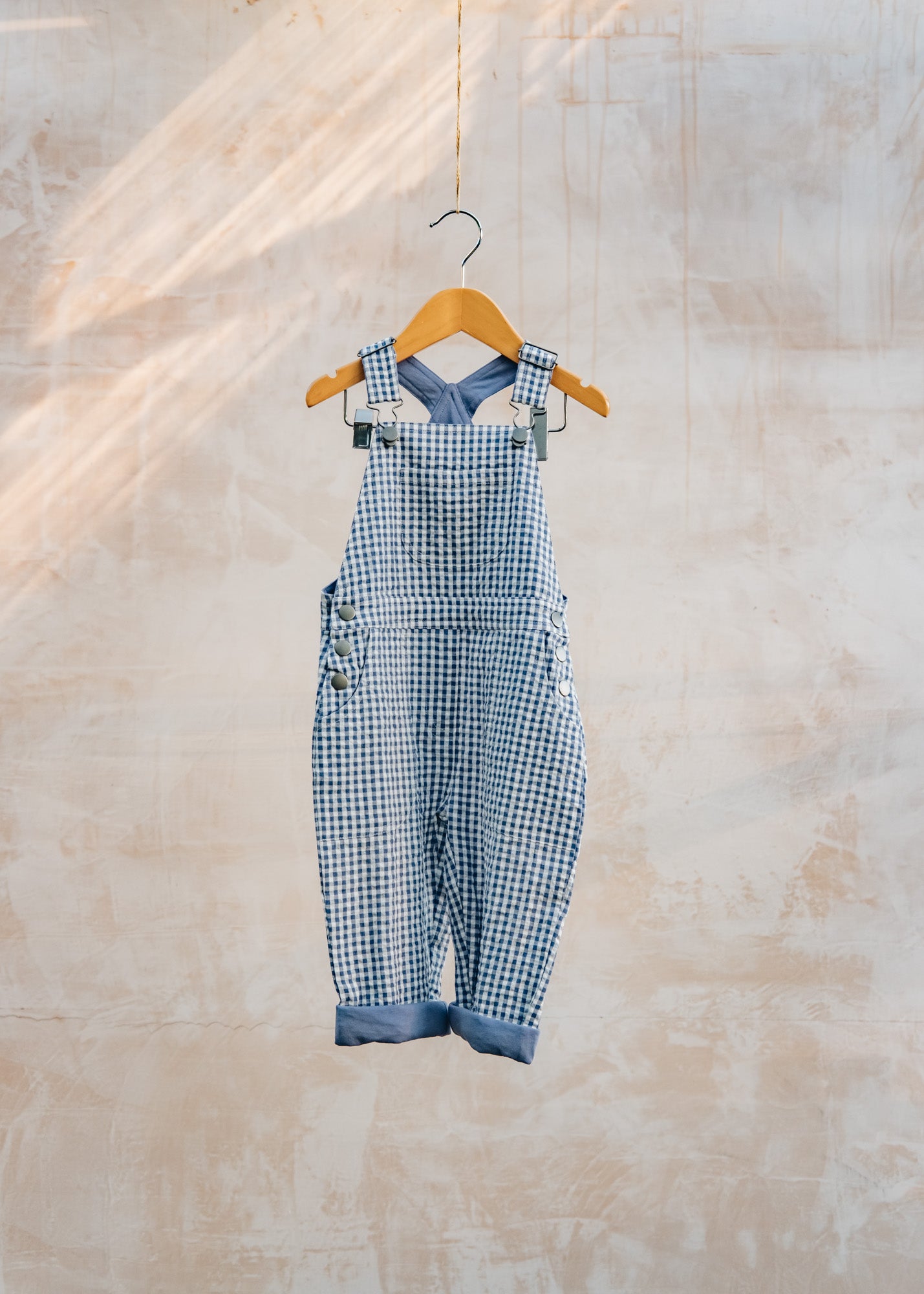 Bob & Blossom Babies' Worker Dungarees in Dusty Blue Check