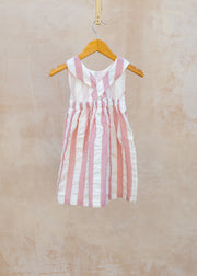Pigeon Organics Children's Cross-Back Dress in Pink Seersucker Wide Stripe