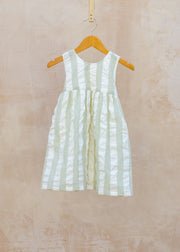 Children's Cross-Back Dress in Sea Foam Seersucker Wide Stripe