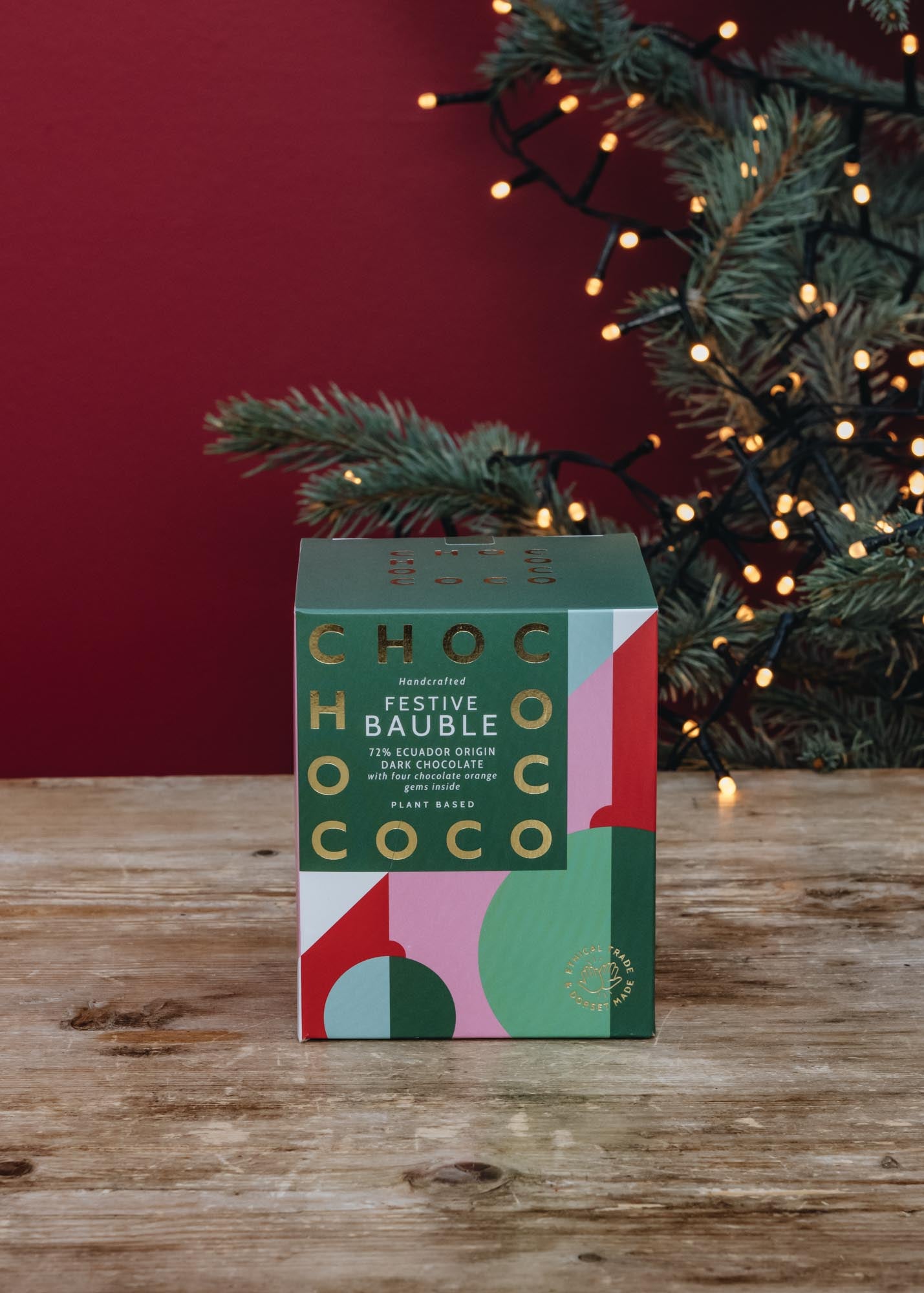 Plant Based Dark Chocolate Bauble with Orange Gems