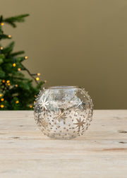 Unique Treasures Platinum Stars with White Dots Glass Tealight Holder