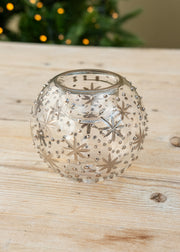 Unique Treasures Platinum Stars with White Dots Glass Tealight Holder