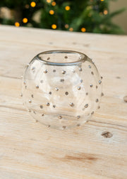 Unique Treasures Platinum Rim with Platinum Dots Glass Tealight Holder