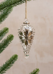 Unique Treasures Platinum Snowflake Glass Bauble with Silver Dots